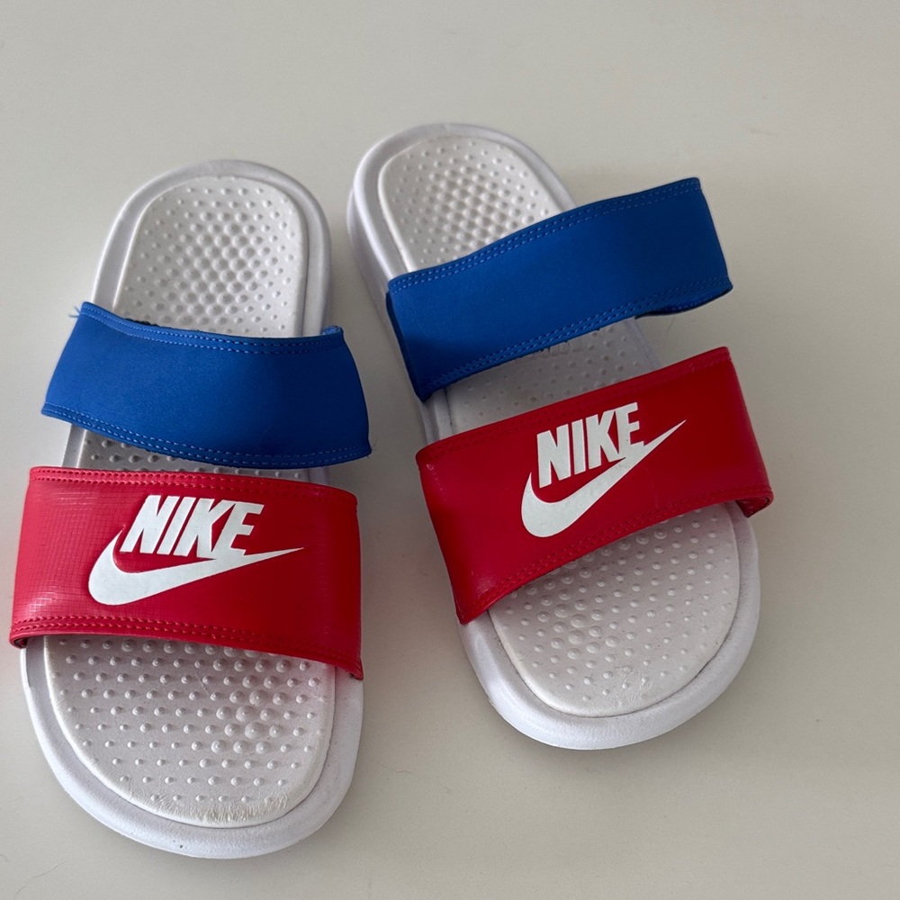 Nike Kids Red and Blue Slide Sandals